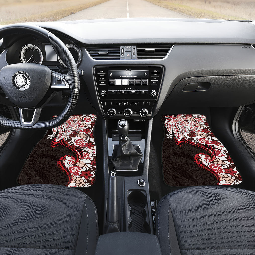 Monstera Plumeria Flowers Red Car Mats Polynesian Pattern
