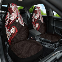 Monstera Plumeria Flowers Red Car Seat Cover Polynesian Pattern