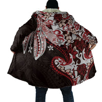 Monstera Plumeria Flowers Red Cloak Polynesian Pattern