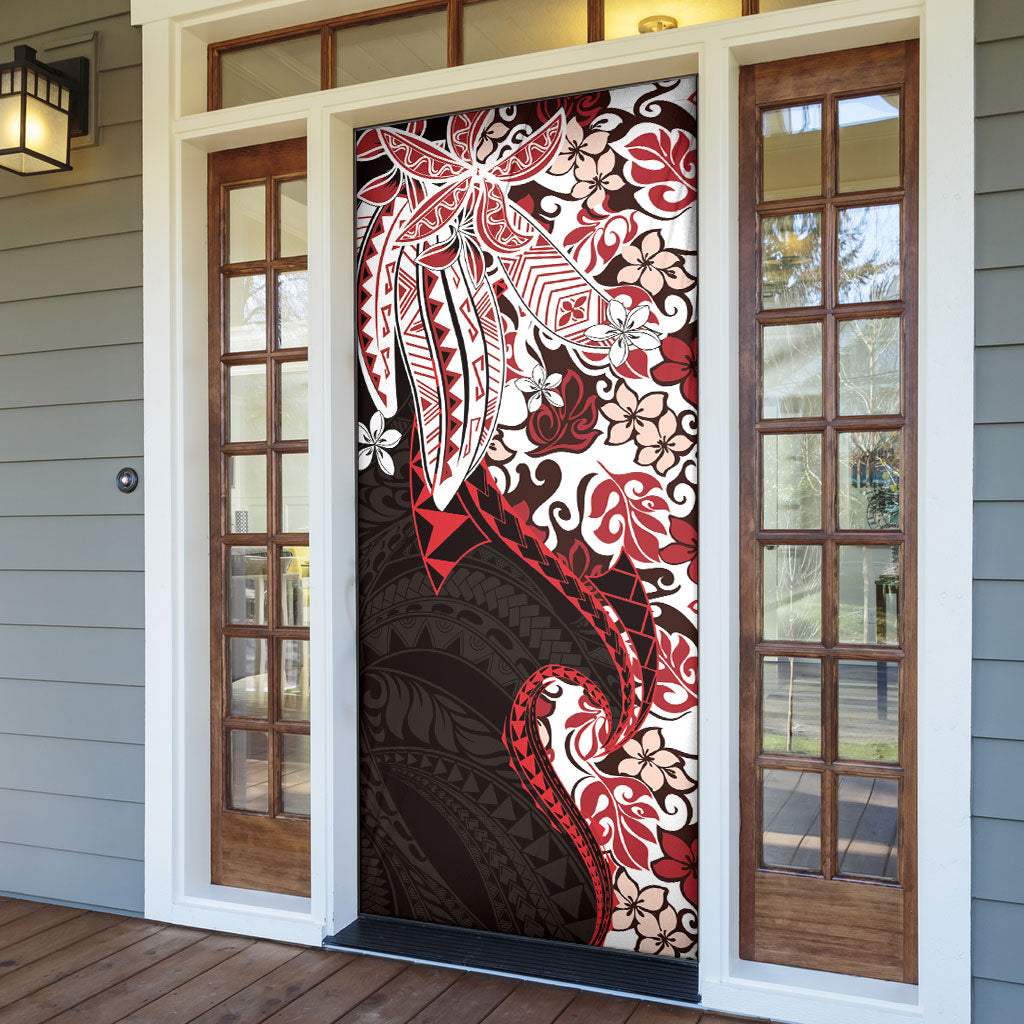 Monstera Plumeria Flowers Red Door Cover Polynesian Pattern