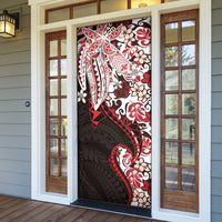 Monstera Plumeria Flowers Red Door Cover Polynesian Pattern