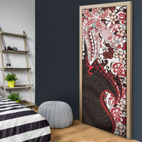 Monstera Plumeria Flowers Red Door Cover Polynesian Pattern