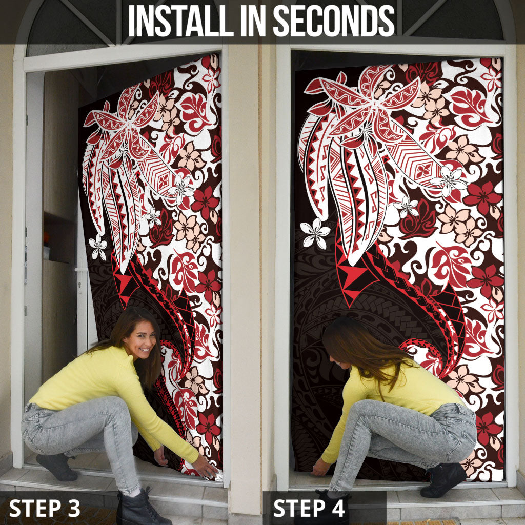 Monstera Plumeria Flowers Red Door Cover Polynesian Pattern