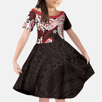 Monstera Plumeria Flowers Red Family Matching Long Sleeve Bodycon Dress and Hawaiian Shirt Polynesian Pattern LT01 Daughter's Dress Red - Polynesian Pride