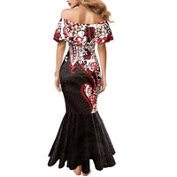Monstera Plumeria Flowers Red Family Matching Mermaid Dress and Hawaiian Shirt Polynesian Pattern