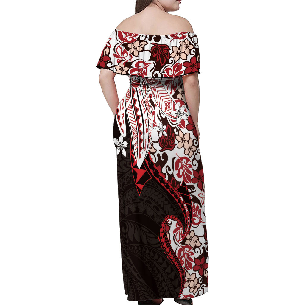 Monstera Plumeria Flowers Red Family Matching Off Shoulder Maxi Dress and Hawaiian Shirt Polynesian Pattern
