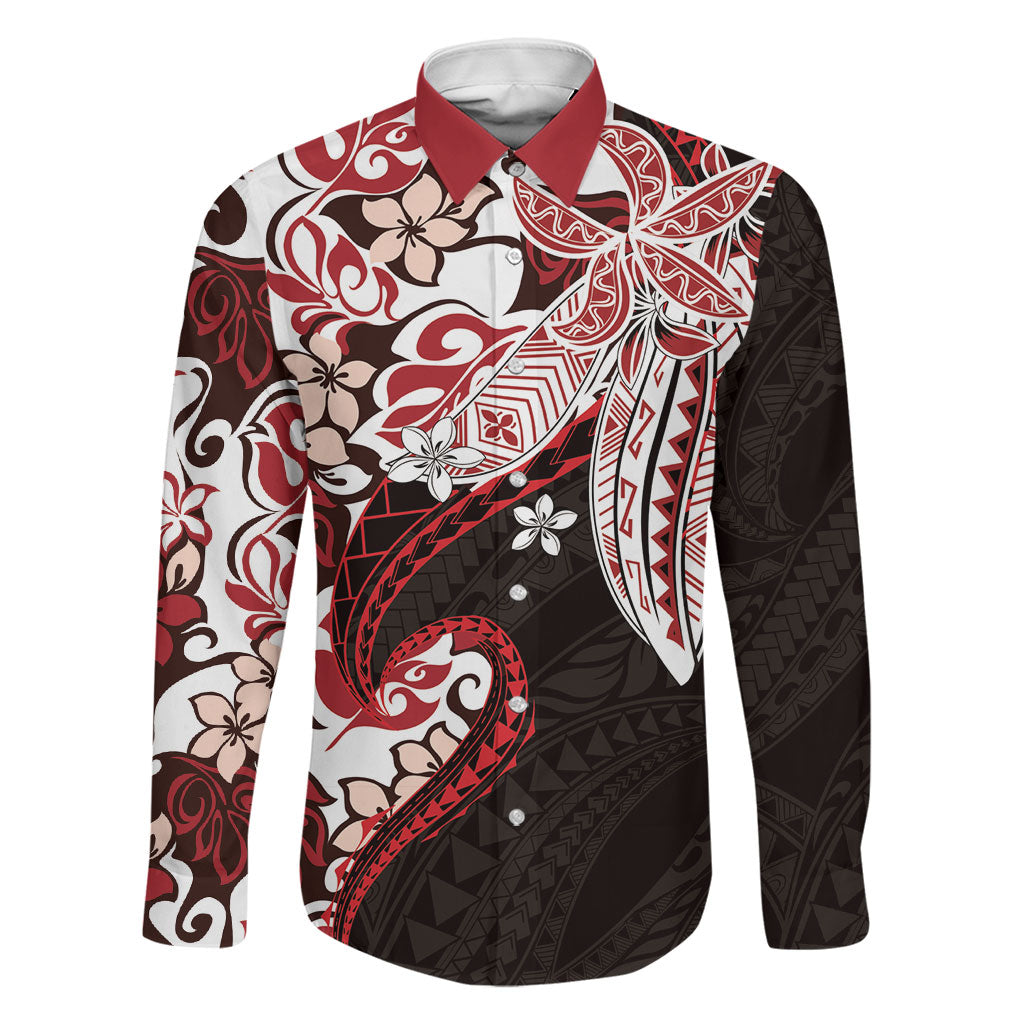 Monstera Plumeria Flowers Red Family Matching Off Shoulder Short Dress and Hawaiian Shirt Polynesian Pattern