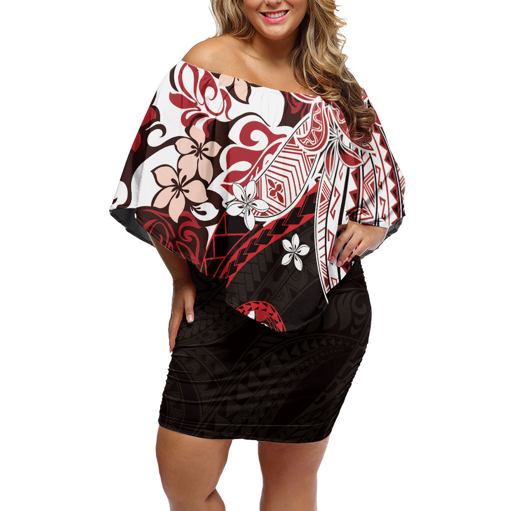 Monstera Plumeria Flowers Red Family Matching Off Shoulder Short Dress and Hawaiian Shirt Polynesian Pattern