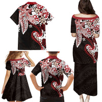 Monstera Plumeria Flowers Red Family Matching Puletasi and Hawaiian Shirt Polynesian Pattern