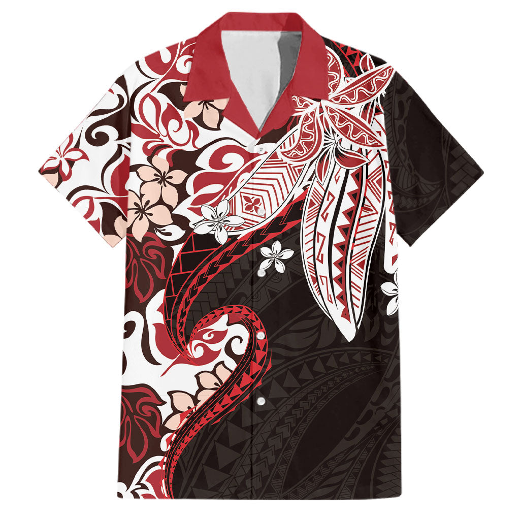 Monstera Plumeria Flowers Red Family Matching Puletasi and Hawaiian Shirt Polynesian Pattern