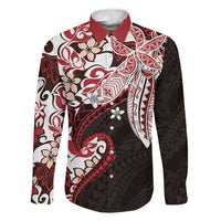 Monstera Plumeria Flowers Red Family Matching Puletasi and Hawaiian Shirt Polynesian Pattern