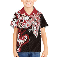 Monstera Plumeria Flowers Red Family Matching Puletasi and Hawaiian Shirt Polynesian Pattern