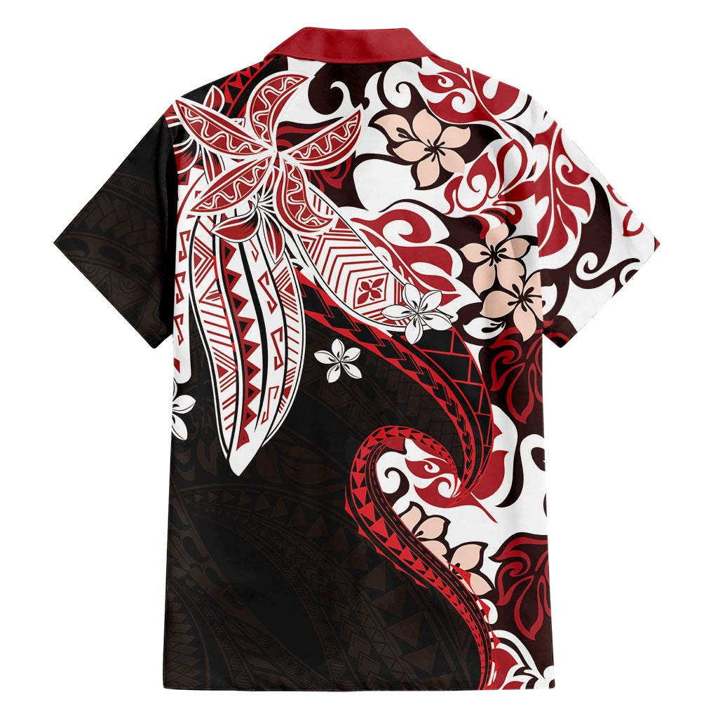 Monstera Plumeria Flowers Red Family Matching Tank Maxi Dress and Hawaiian Shirt Polynesian Pattern