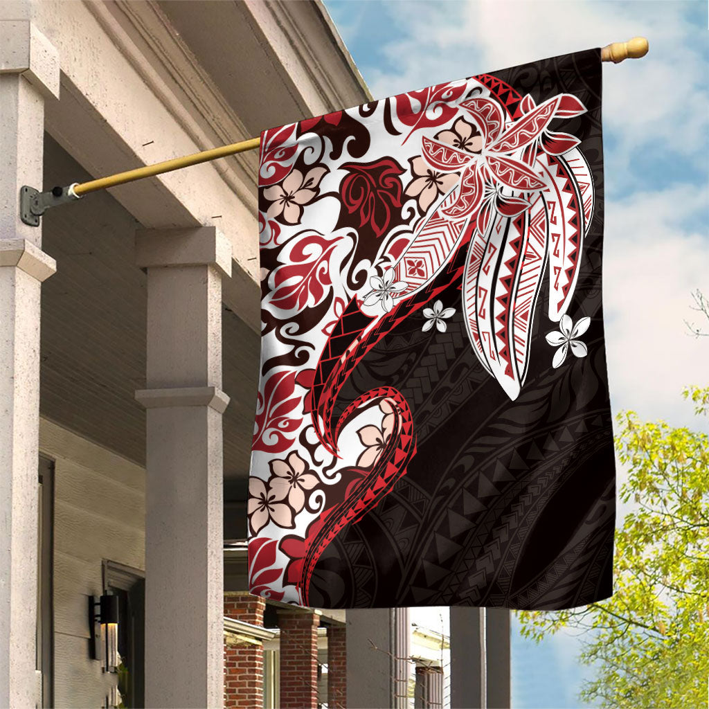 Monstera Plumeria Flowers Red Garden Flag Polynesian Pattern