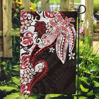 Monstera Plumeria Flowers Red Garden Flag Polynesian Pattern