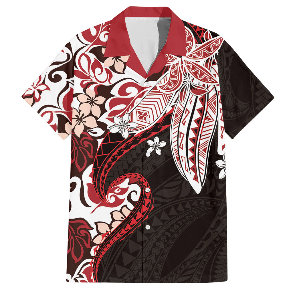 Monstera Plumeria Flowers Red Hawaiian Shirt Polynesian Pattern