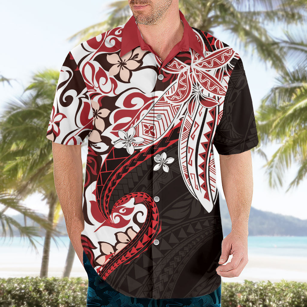 Monstera Plumeria Flowers Red Hawaiian Shirt Polynesian Pattern