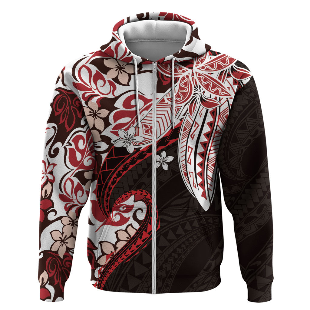 Monstera Plumeria Flowers Red Hoodie Polynesian Pattern