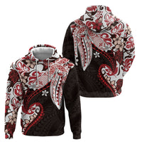 Monstera Plumeria Flowers Red Hoodie Polynesian Pattern