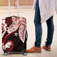 Monstera Plumeria Flowers Red Luggage Cover Polynesian Pattern
