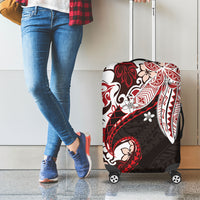 Monstera Plumeria Flowers Red Luggage Cover Polynesian Pattern