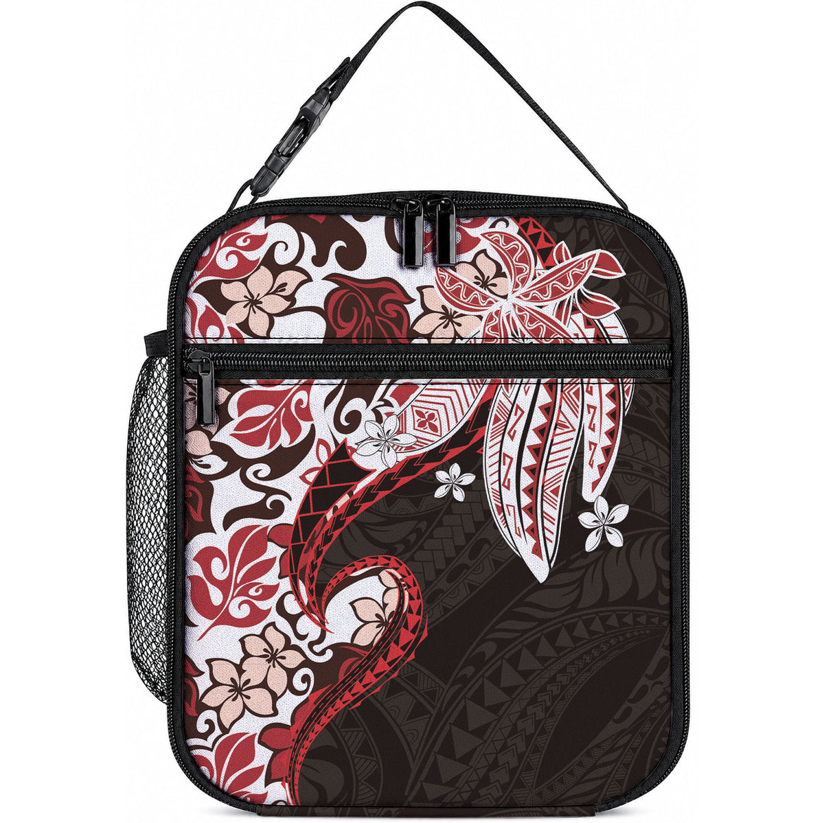 Monstera Plumeria Flowers Red Lunch Bag Polynesian Pattern LT01 10.2 × 8.3 × 4.3 inch Red - Polynesian Pride