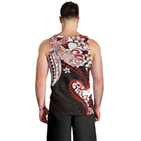 Monstera Plumeria Flowers Red Men Tank Top Polynesian Pattern