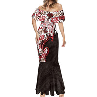 Monstera Plumeria Flowers Red Mermaid Dress Polynesian Pattern