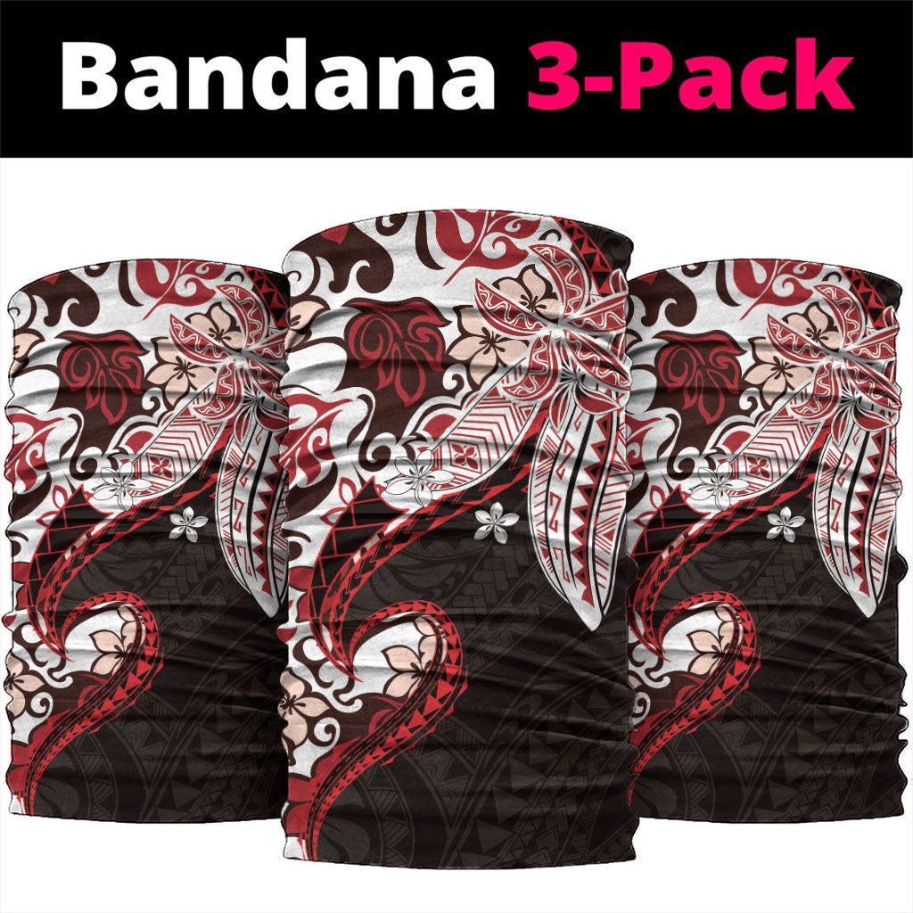 Monstera Plumeria Flowers Red Neck Gaiter Polynesian Pattern