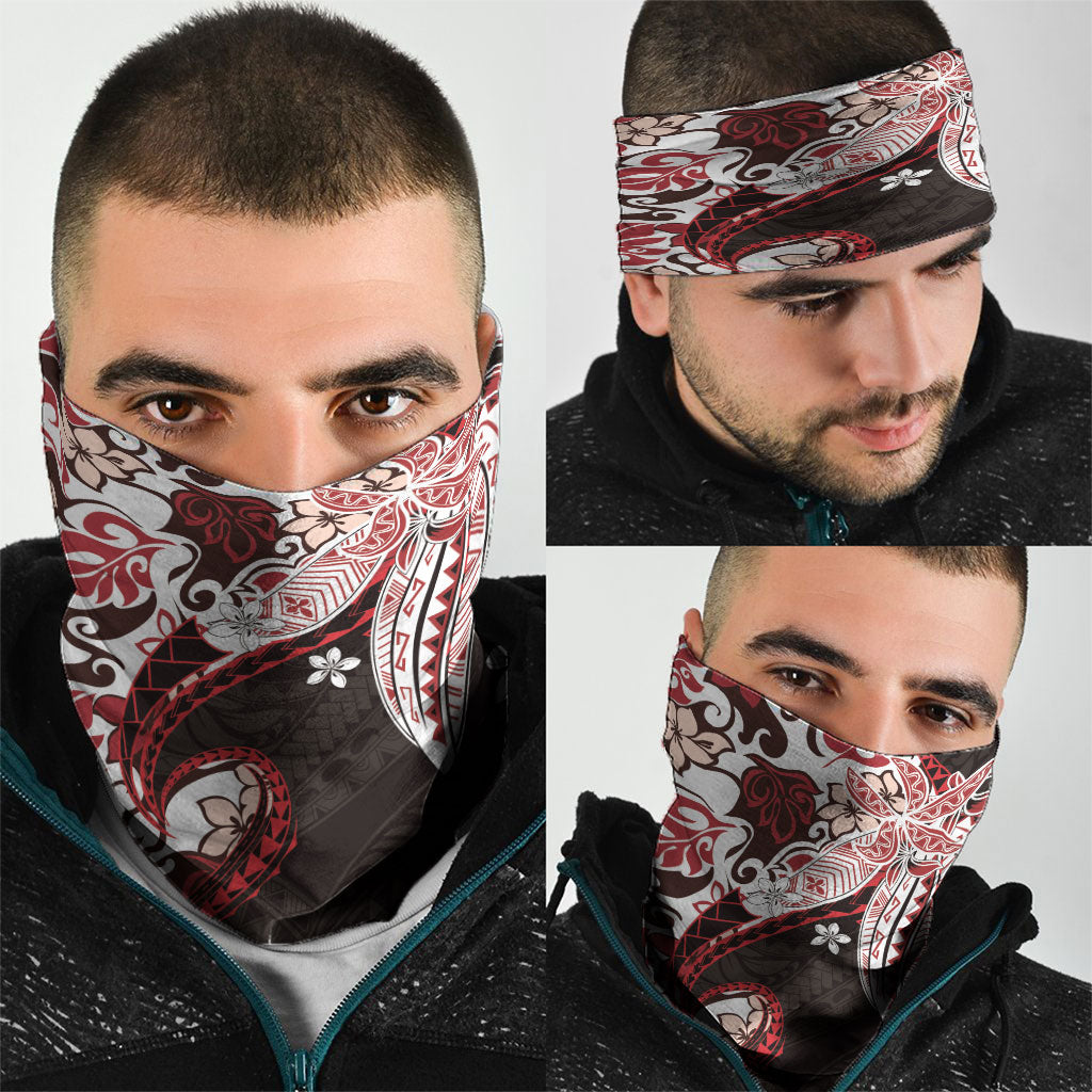 Monstera Plumeria Flowers Red Neck Gaiter Polynesian Pattern