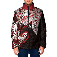 Monstera Plumeria Flowers Red Padded Jacket Polynesian Pattern