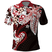 Monstera Plumeria Flowers Red Polo Shirt Polynesian Pattern