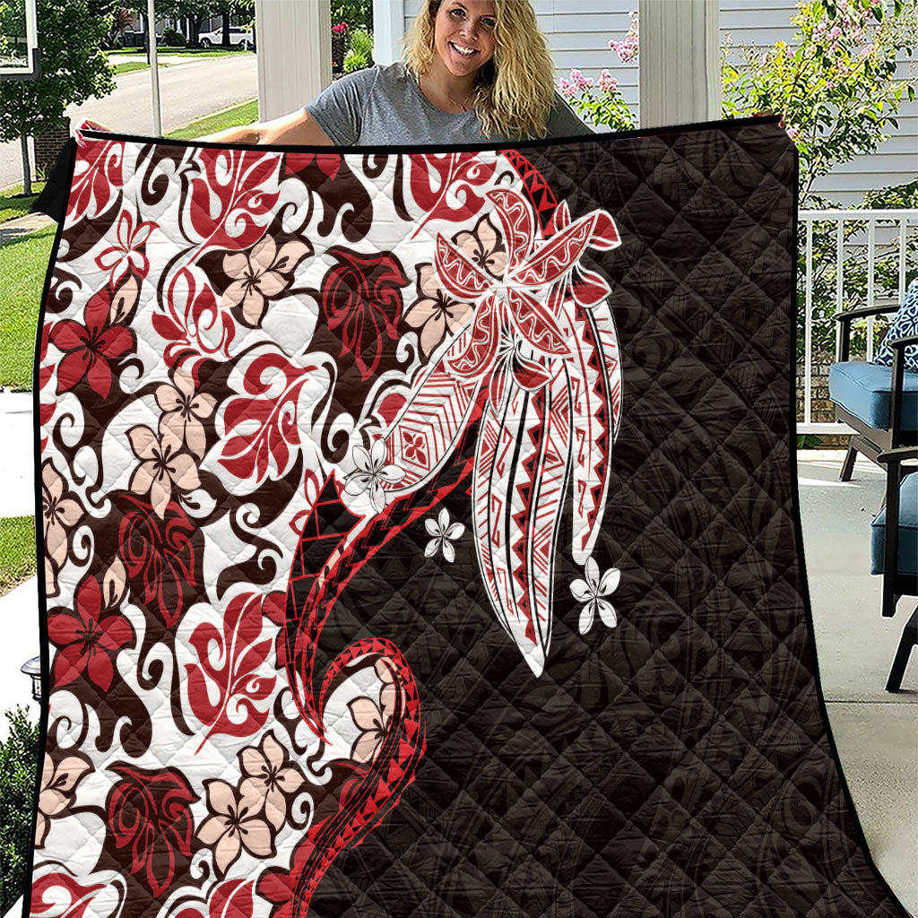 Monstera Plumeria Flowers Red Quilt Polynesian Pattern LT01 Red - Polynesian Pride