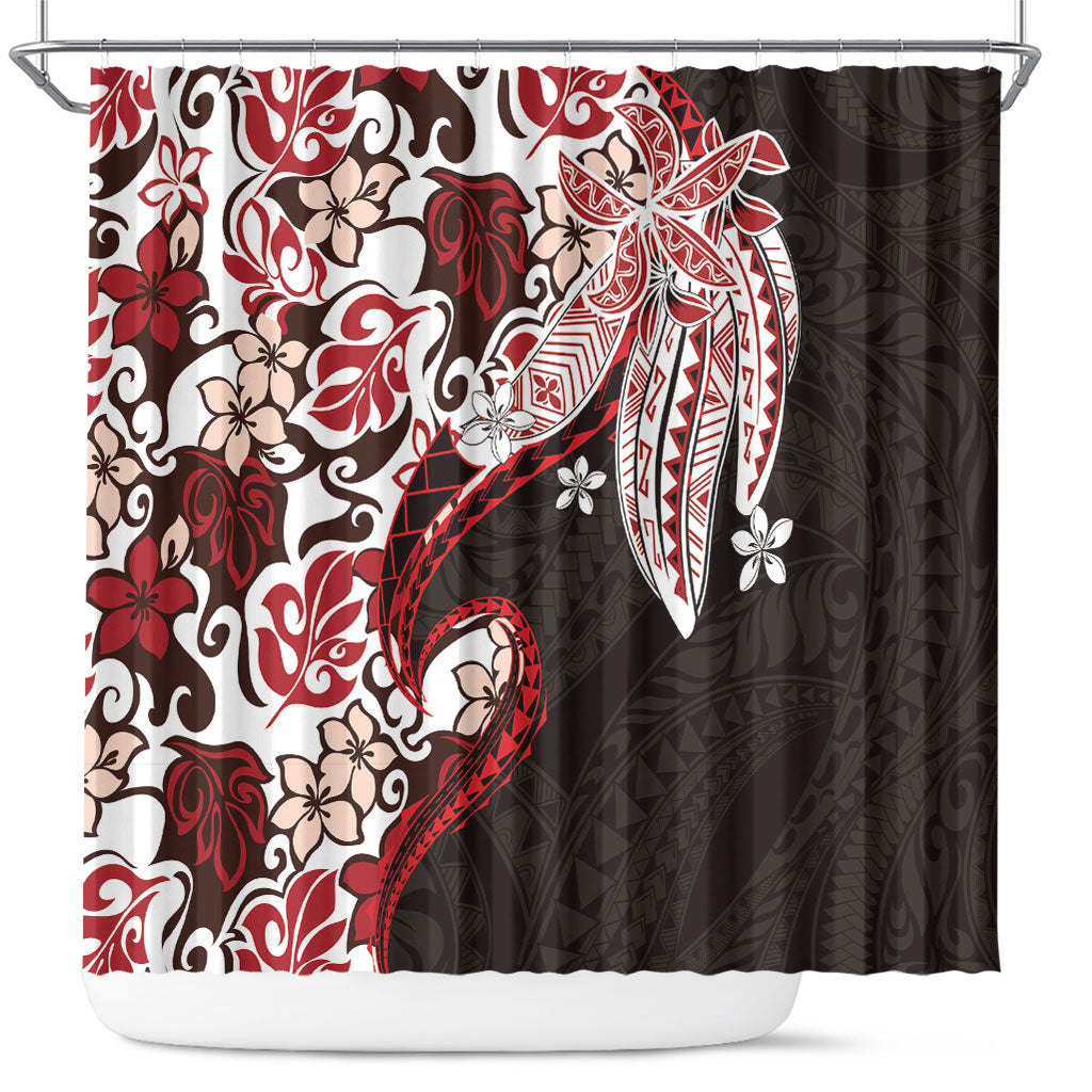 Monstera Plumeria Flowers Red Shower Curtain Polynesian Pattern LT01 Red - Polynesian Pride