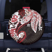 Monstera Plumeria Flowers Red Spare Tire Cover Polynesian Pattern
