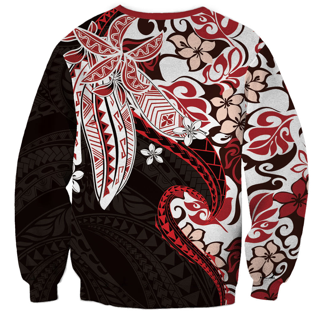 Monstera Plumeria Flowers Red Sweatshirt Polynesian Pattern