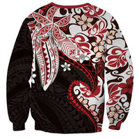 Monstera Plumeria Flowers Red Sweatshirt Polynesian Pattern