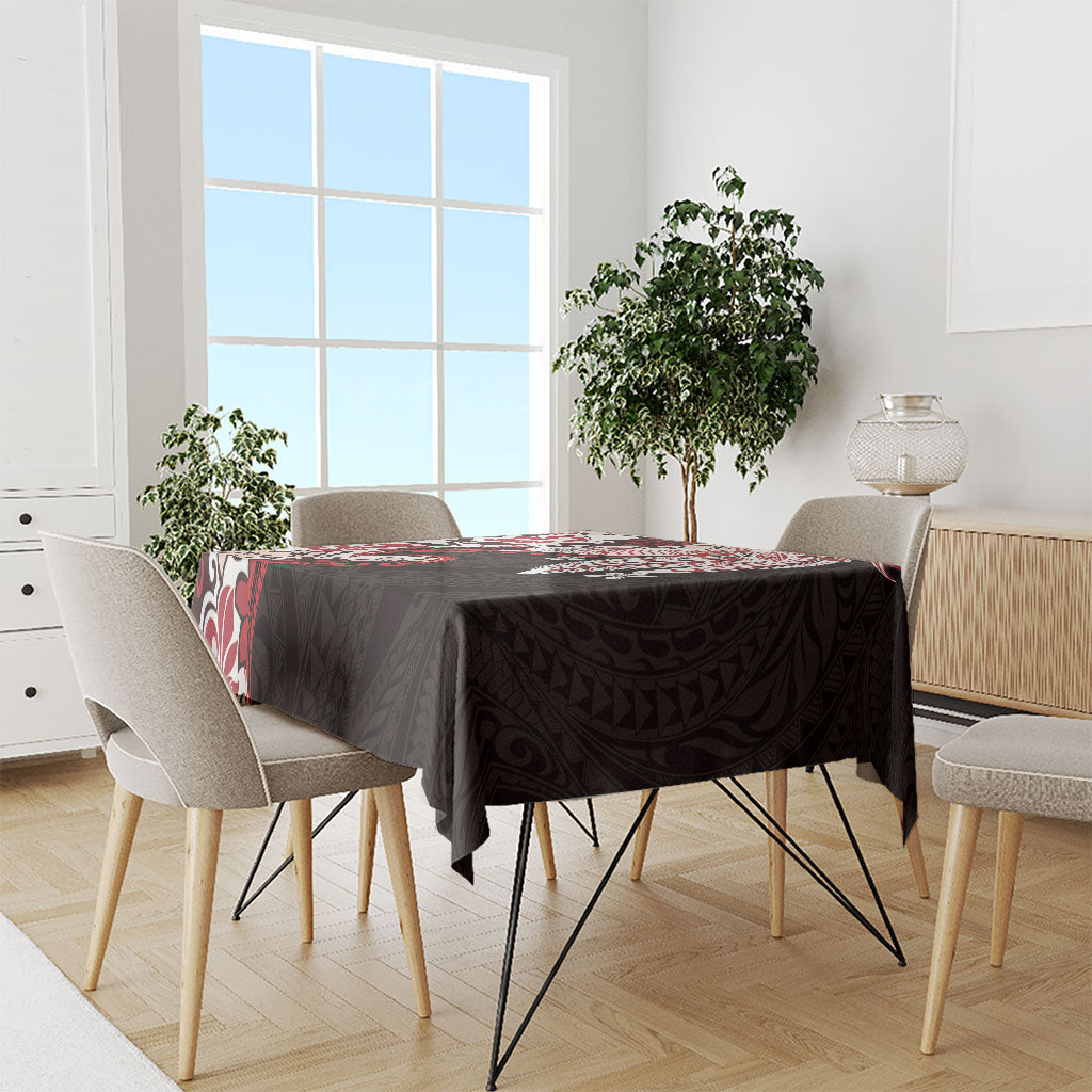 Monstera Plumeria Flowers Red Tablecloth Polynesian Pattern