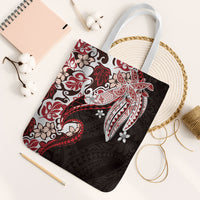 Monstera Plumeria Flowers Red Tote Bag Polynesian Pattern