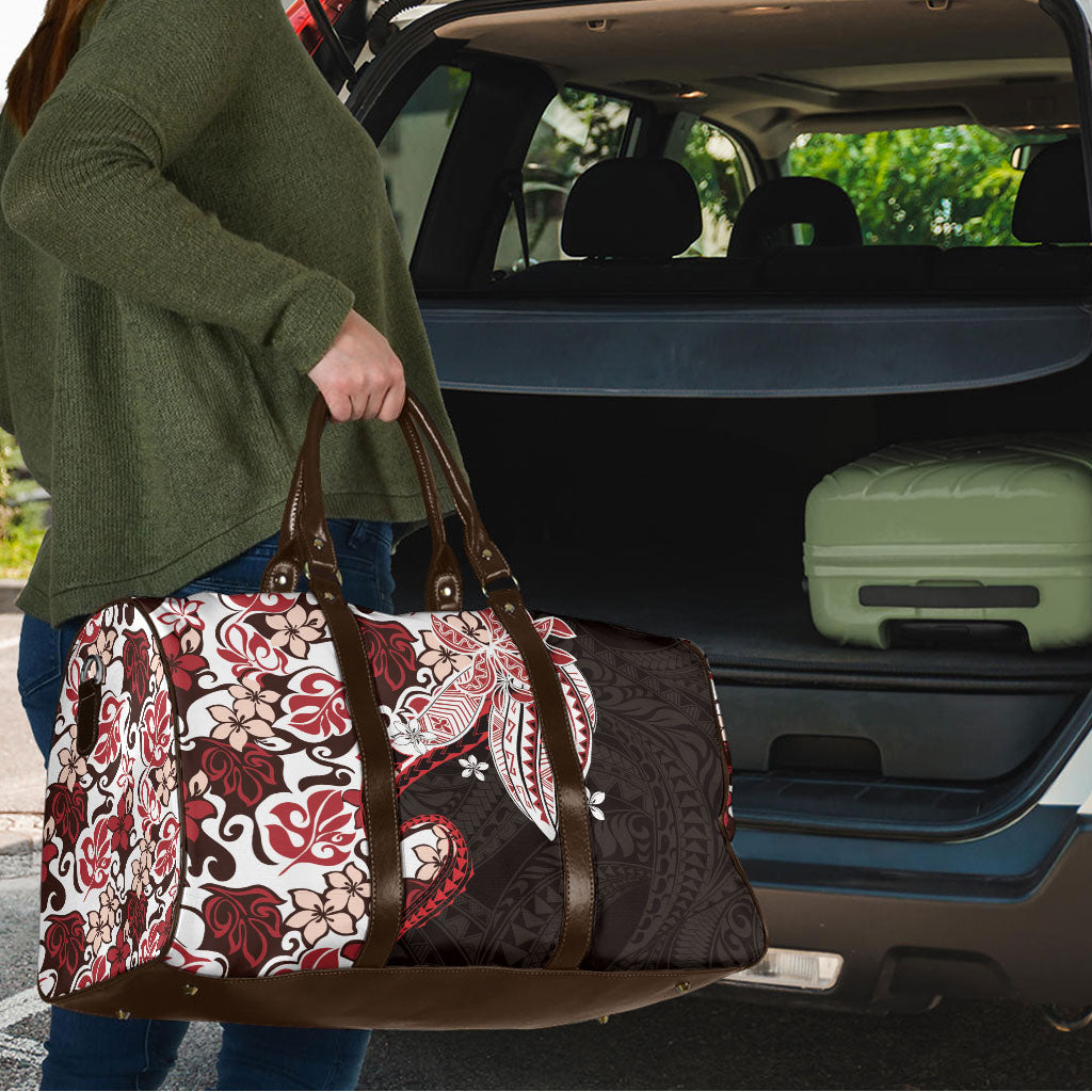 Monstera Plumeria Flowers Red Travel Bag Polynesian Pattern