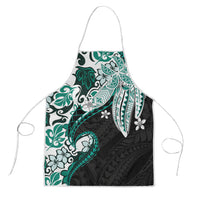 Monstera Plumeria Flowers Teal Apron Polynesian Pattern