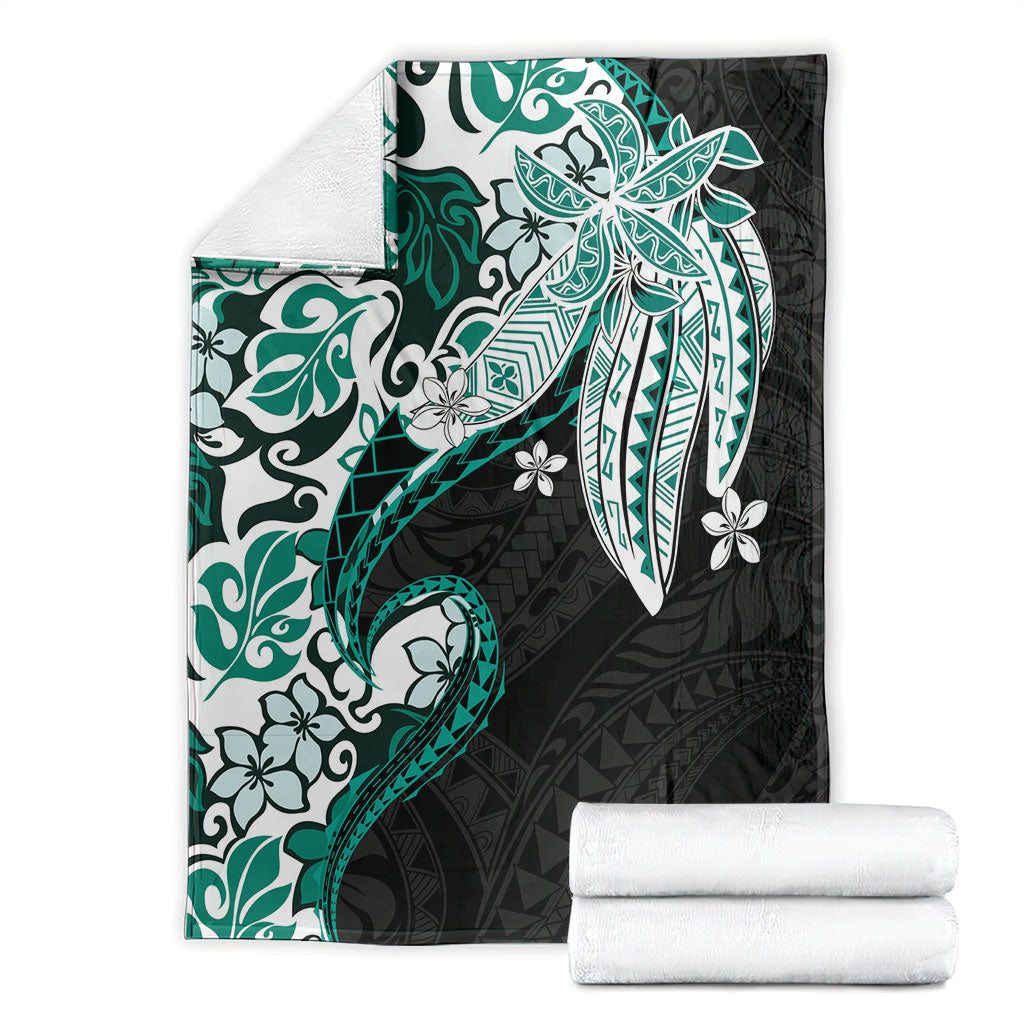 Monstera Plumeria Flowers Teal Blanket Polynesian Pattern
