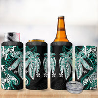 Monstera Plumeria Flowers Teal 4 in 1 Can Cooler Tumbler Polynesian Pattern