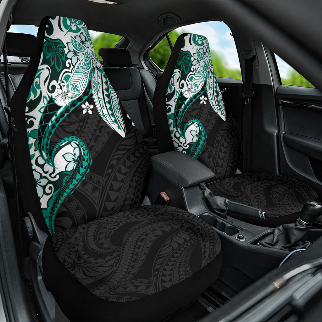 Monstera Plumeria Flowers Teal Car Seat Cover Polynesian Pattern