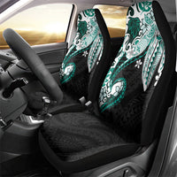 Monstera Plumeria Flowers Teal Car Seat Cover Polynesian Pattern