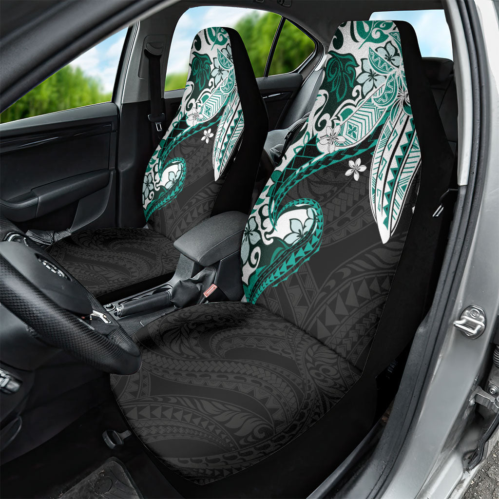 Monstera Plumeria Flowers Teal Car Seat Cover Polynesian Pattern