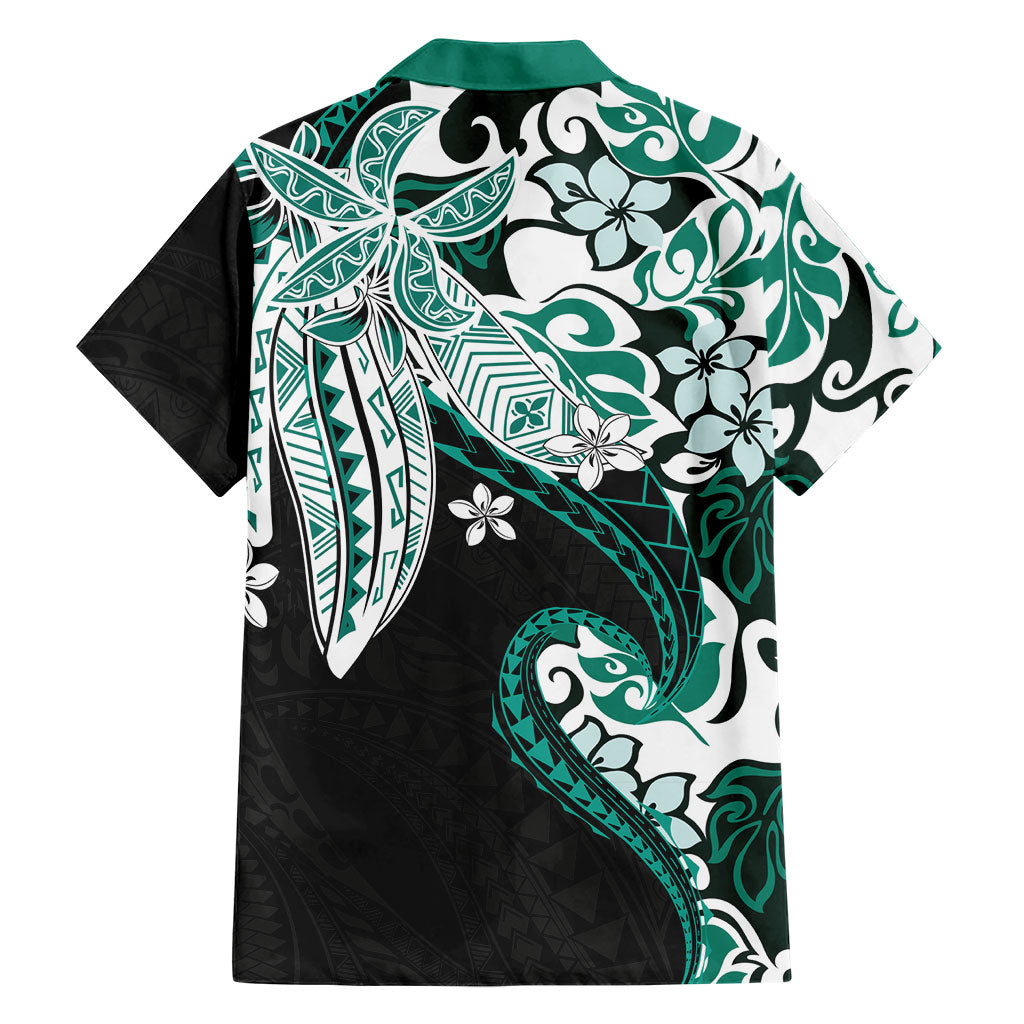 Monstera Plumeria Flowers Teal Family Matching Long Sleeve Bodycon Dress and Hawaiian Shirt Polynesian Pattern LT01 - Polynesian Pride