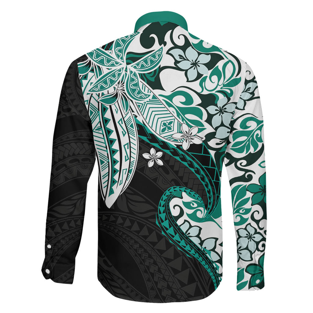Monstera Plumeria Flowers Teal Family Matching Mermaid Dress and Hawaiian Shirt Polynesian Pattern LT01 - Polynesian Pride