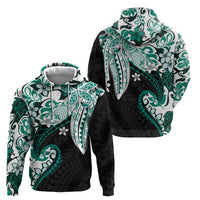 Monstera Plumeria Flowers Teal Hoodie Polynesian Pattern