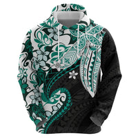 Monstera Plumeria Flowers Teal Hoodie Polynesian Pattern